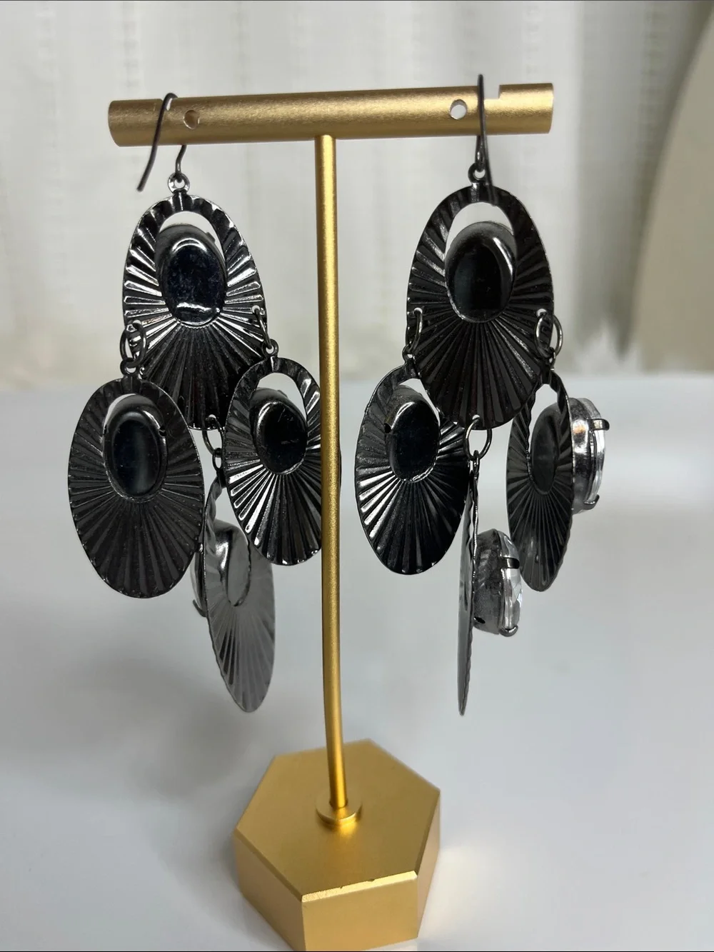 Gunmetal Gray  Drop Earrings with Clear Crystal Accents